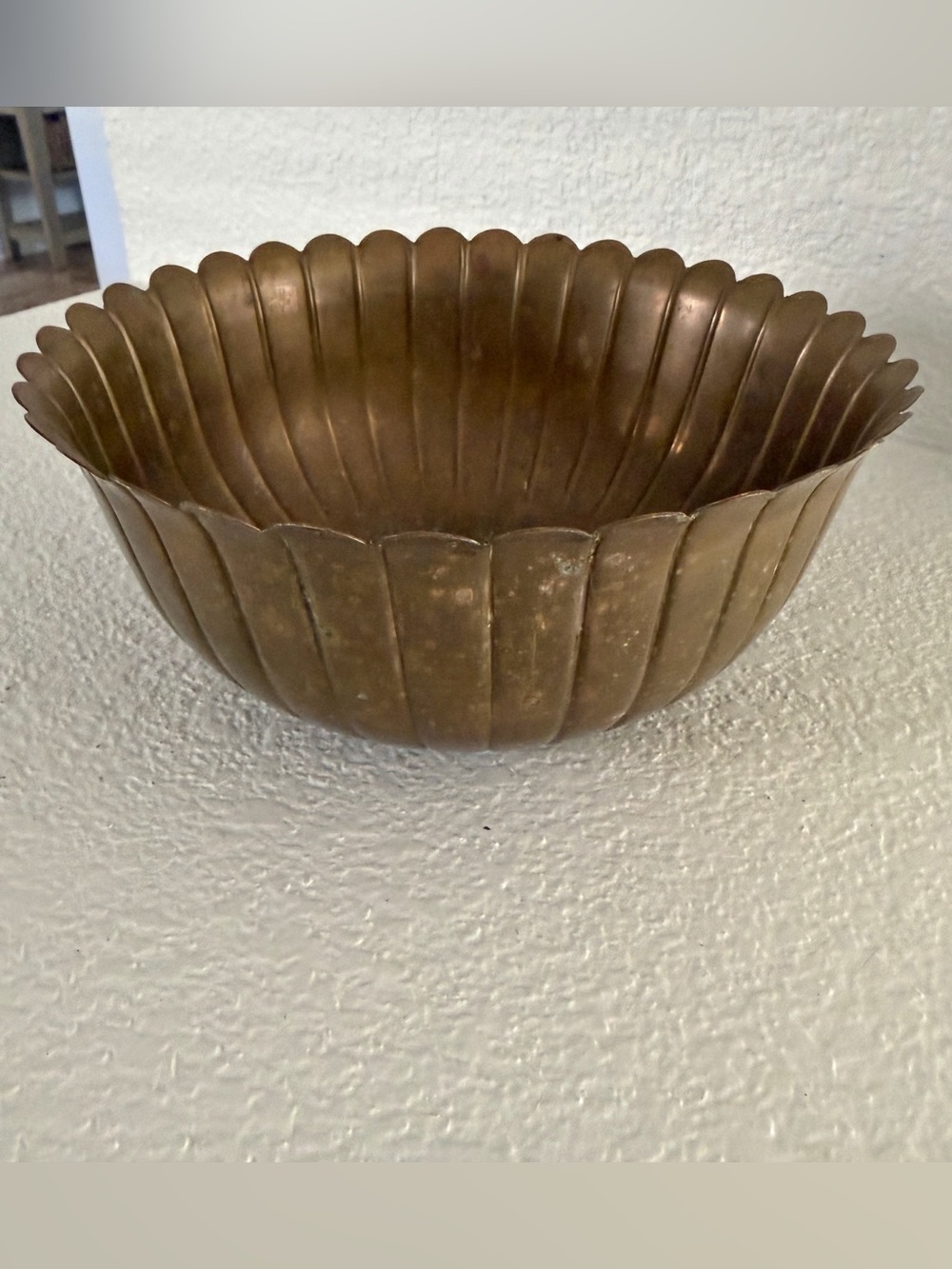 Vintage MCM Brass Scalloped Bowl Planter Cachepot Ribbed 8.5”